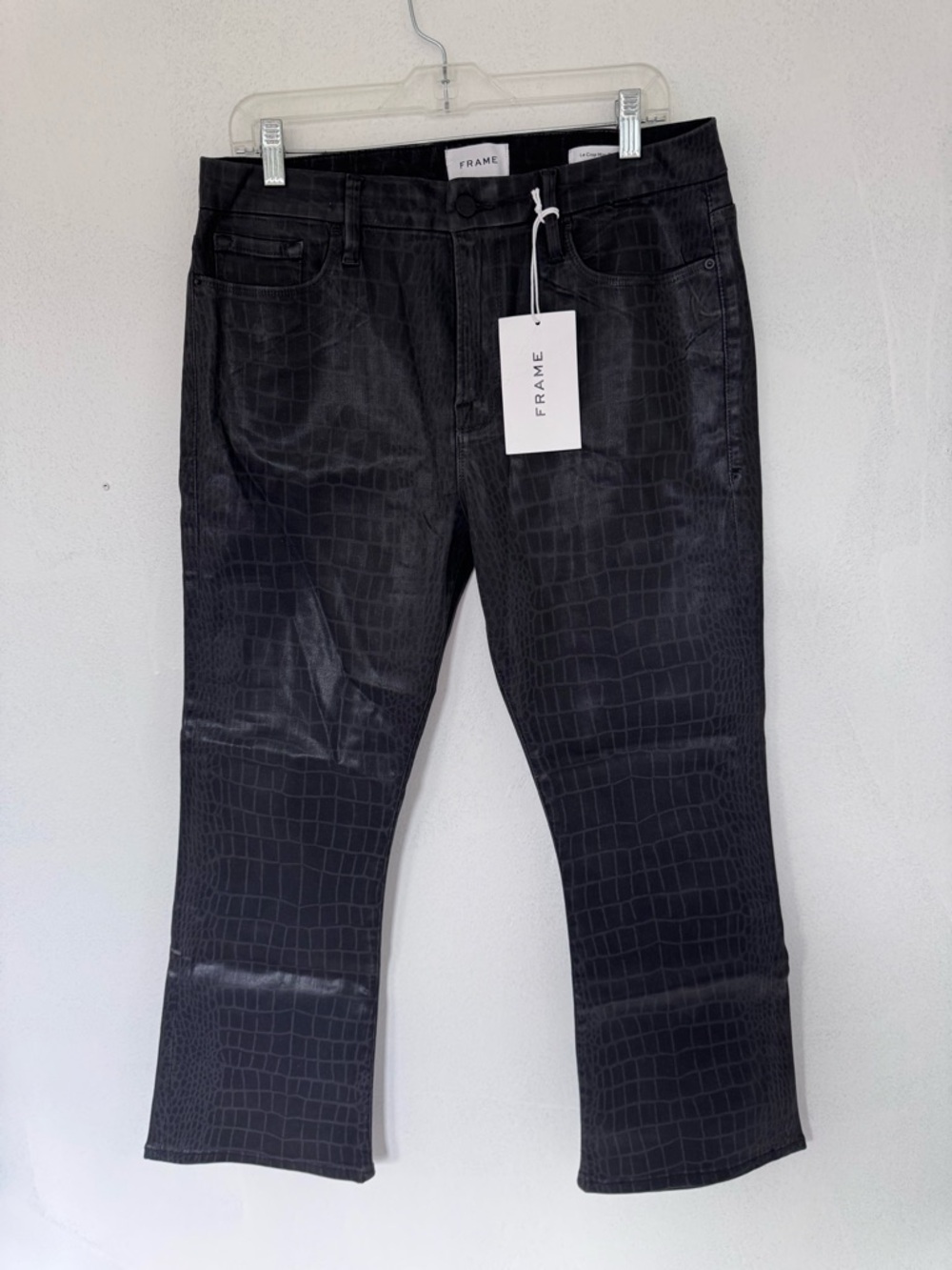 Frame Le Cropped Mini Boot Noir Croc Coated Black Jeans size 32 NWT NEW - Picture 4 of 11